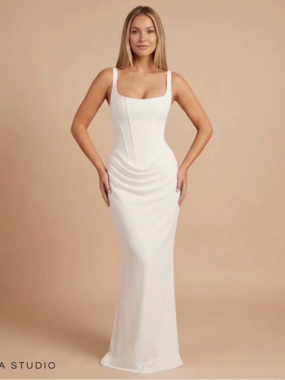Women's Square Neck Ruched Maxi Corset Dress